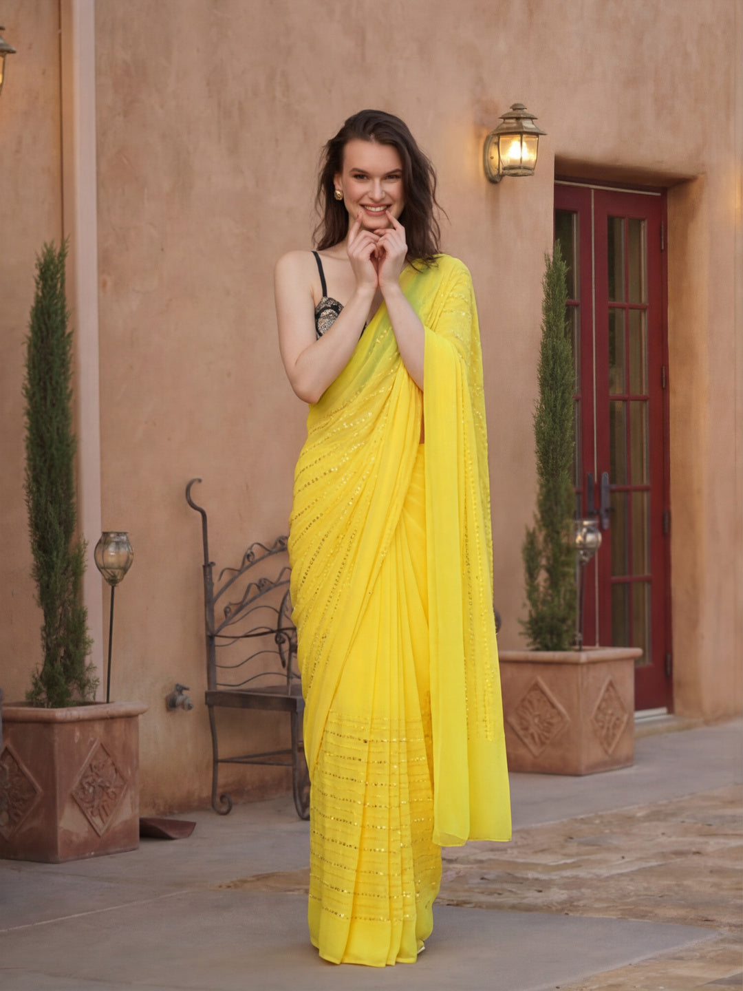 Embellished Premium Georgette Saree with Unstiched Blouse