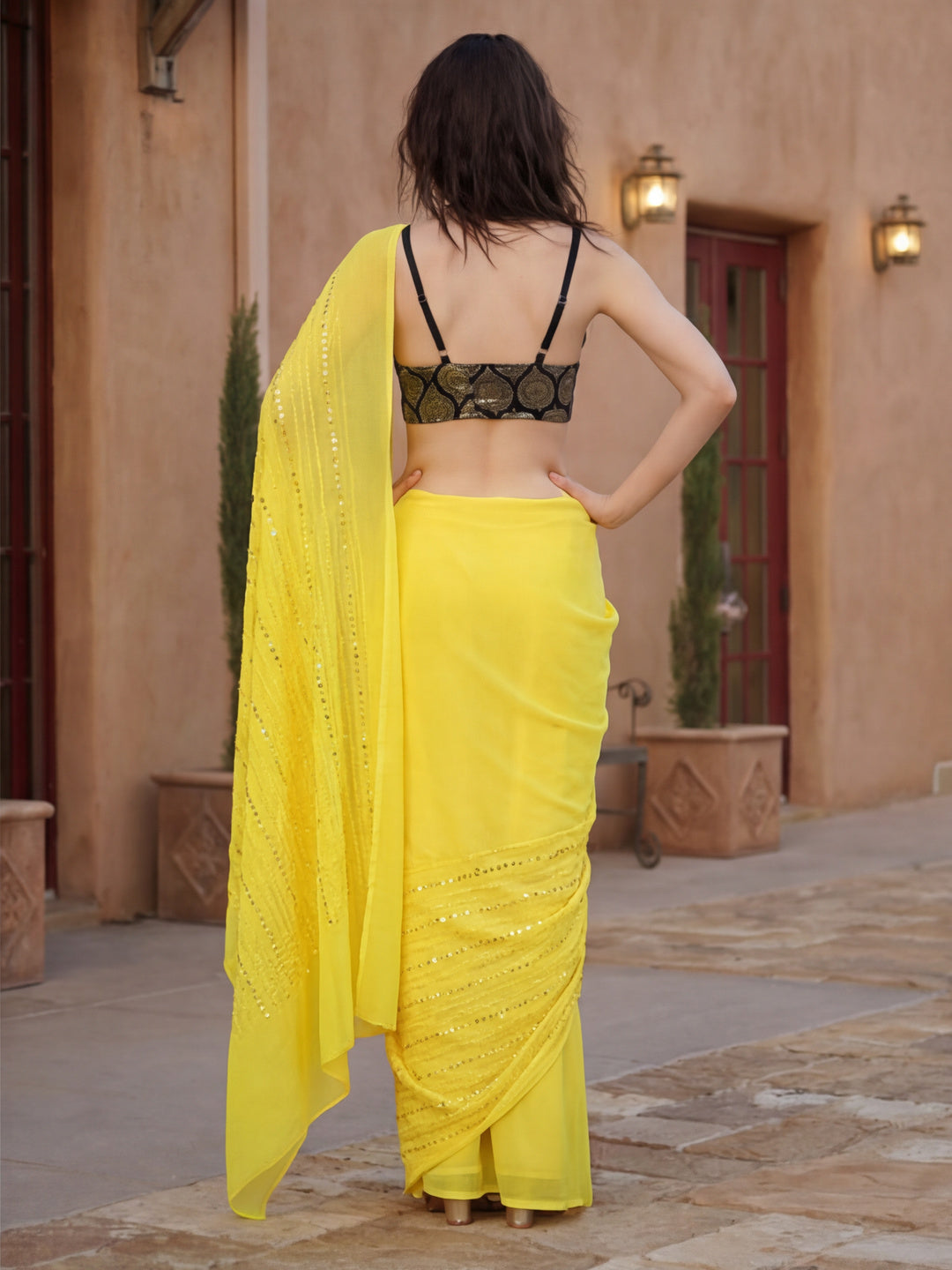 Embellished Premium Georgette Saree with Unstiched Blouse