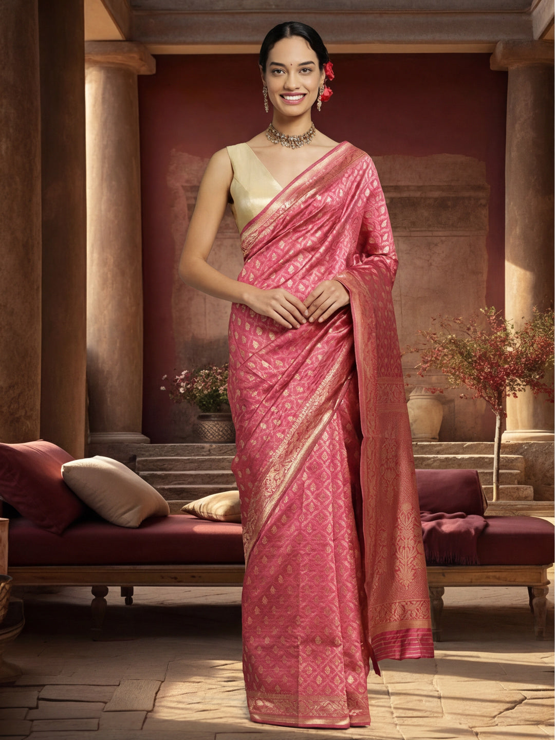 Pretty in Pink Weaving Work Banarasi Silk Saree -