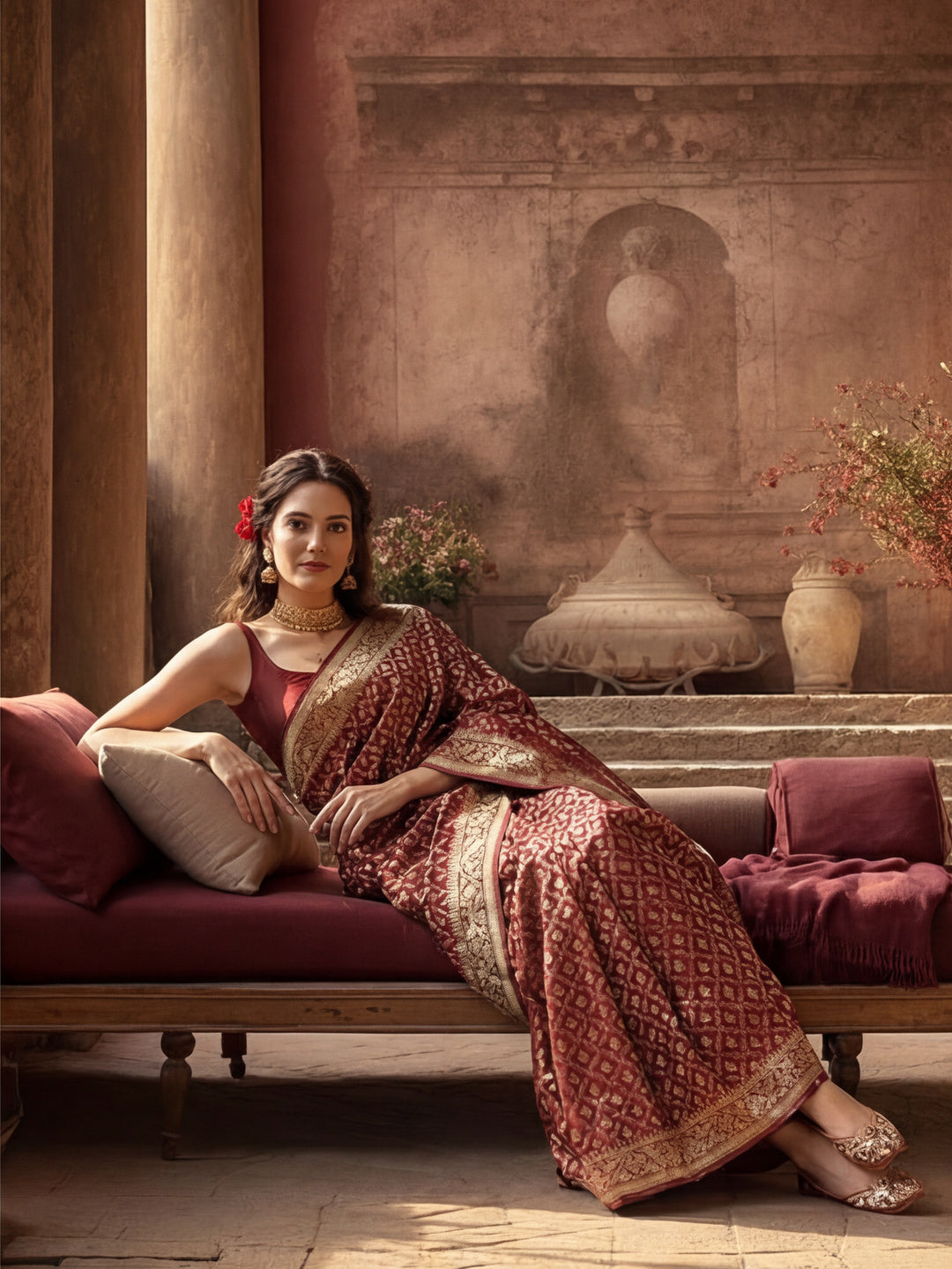 Opulent Maroon Weaving Work Banarasi Silk Saree -