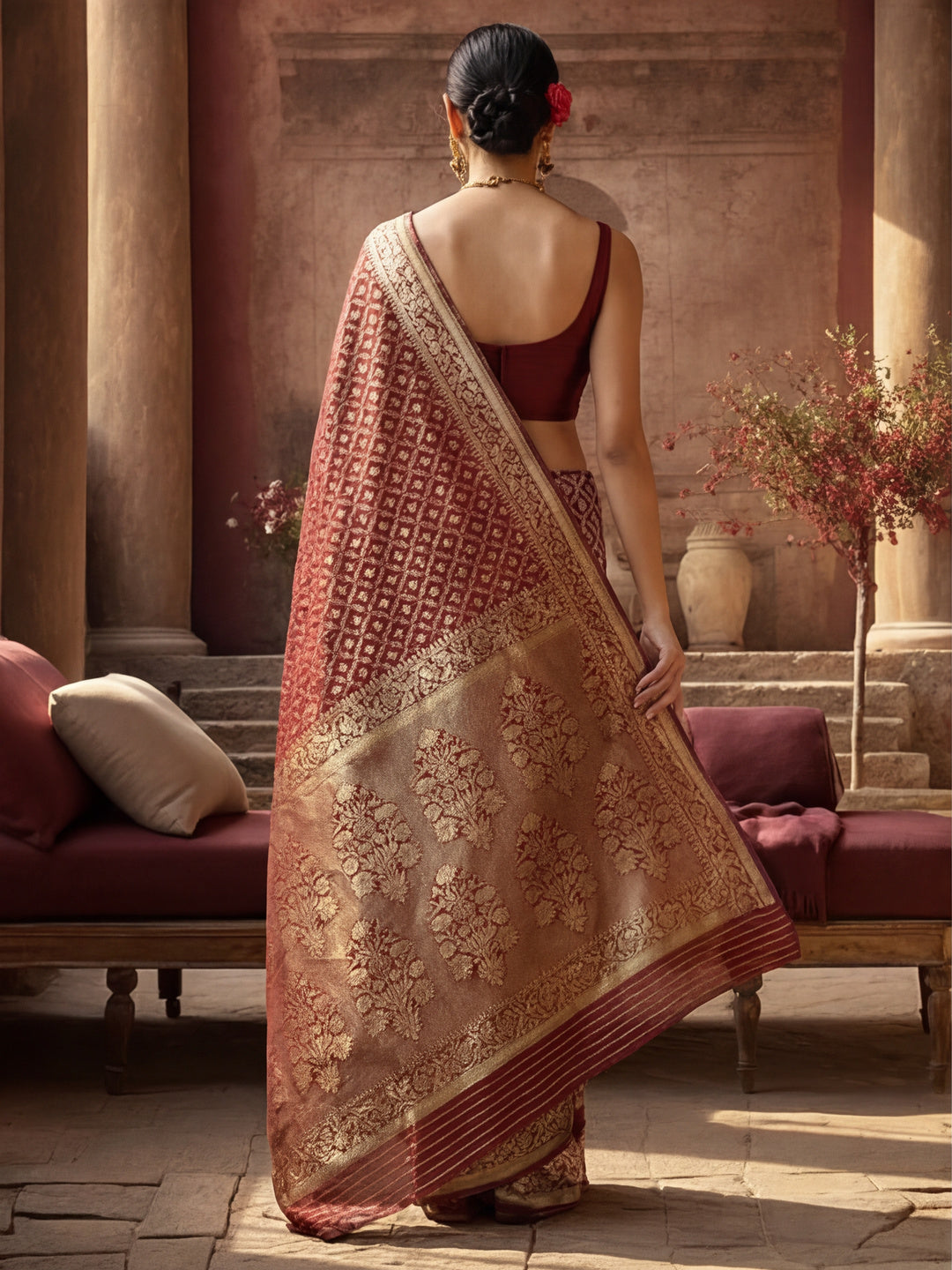 Opulent Maroon Weaving Work Banarasi Silk Saree -