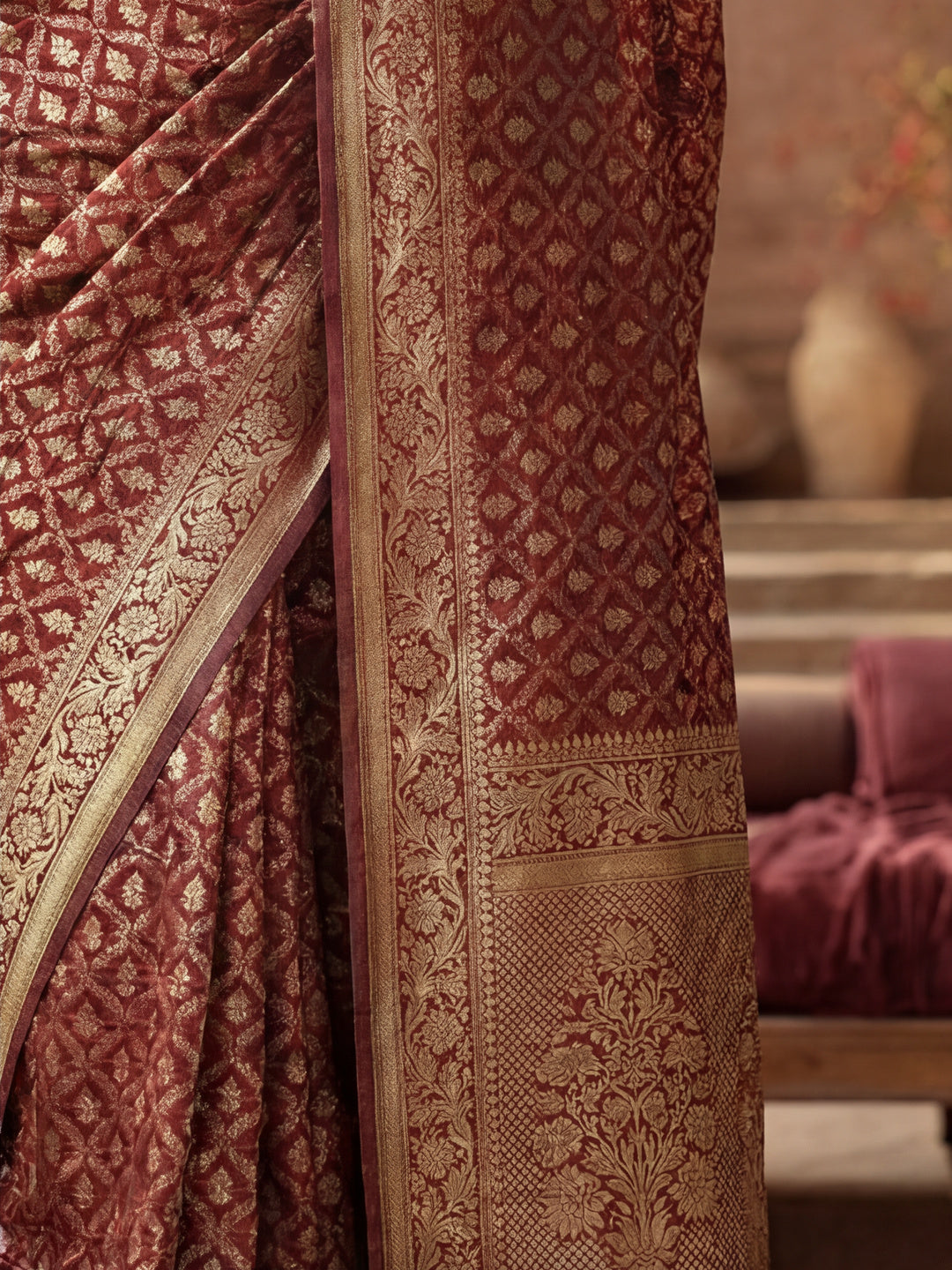 Opulent Maroon Weaving Work Banarasi Silk Saree -