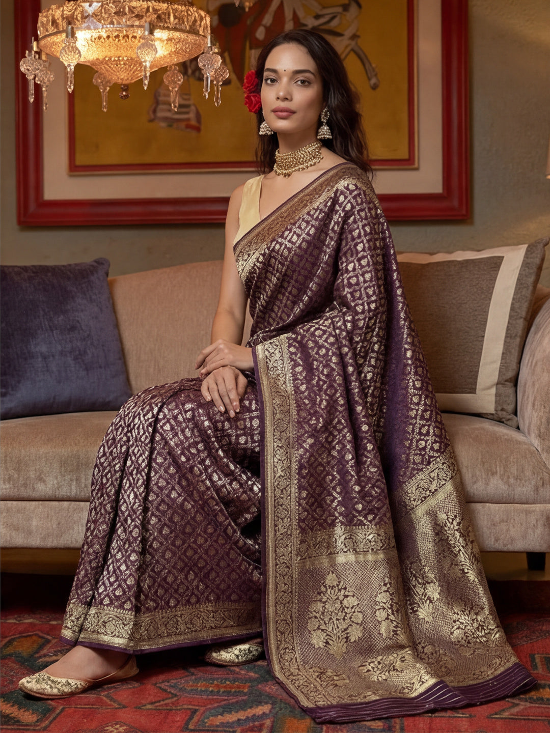 Purple Passion: Weaving Work Banarasi Silk Saree