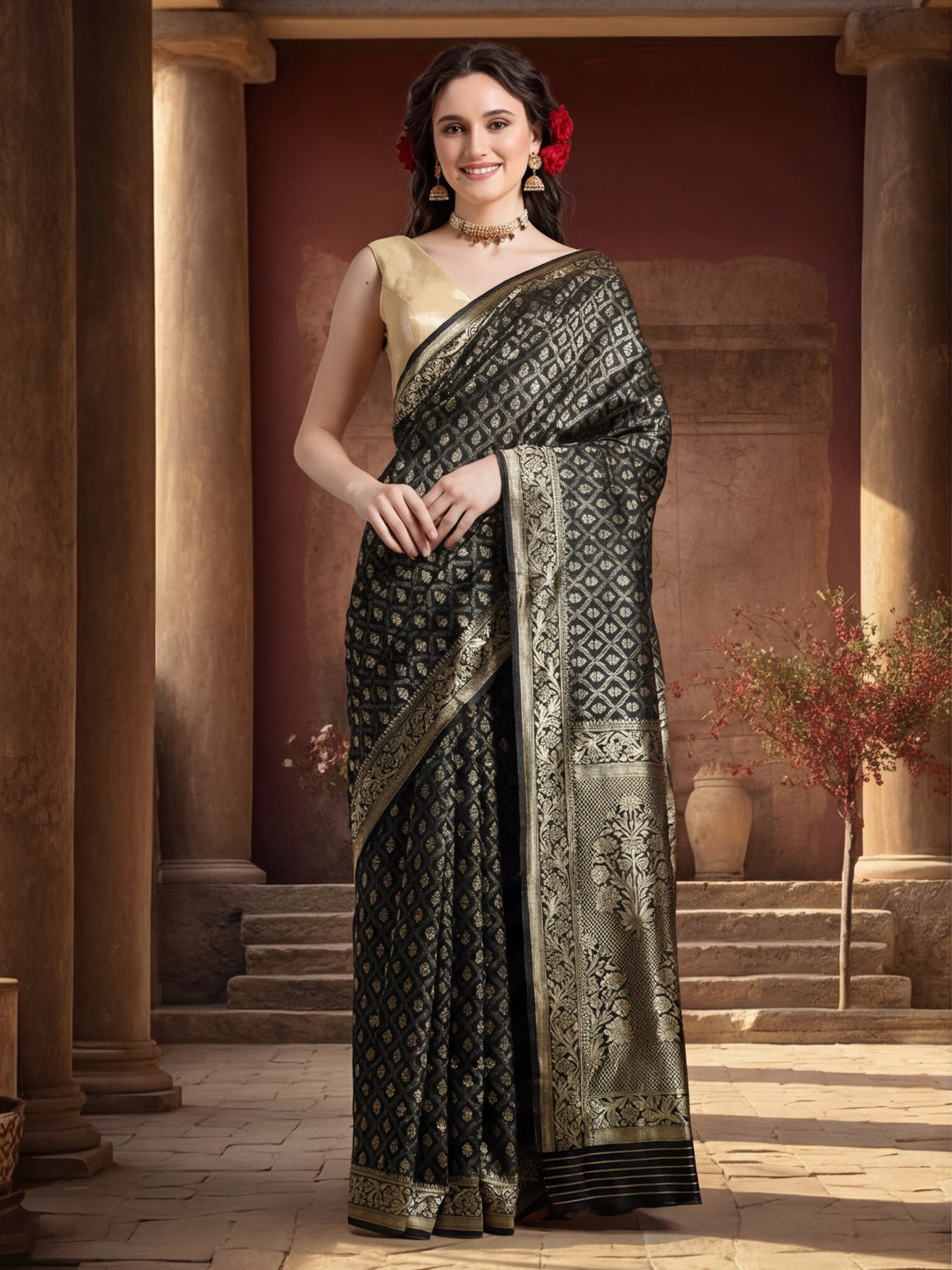 Silk Banarasi Zari Woven Party Wear Black Saree