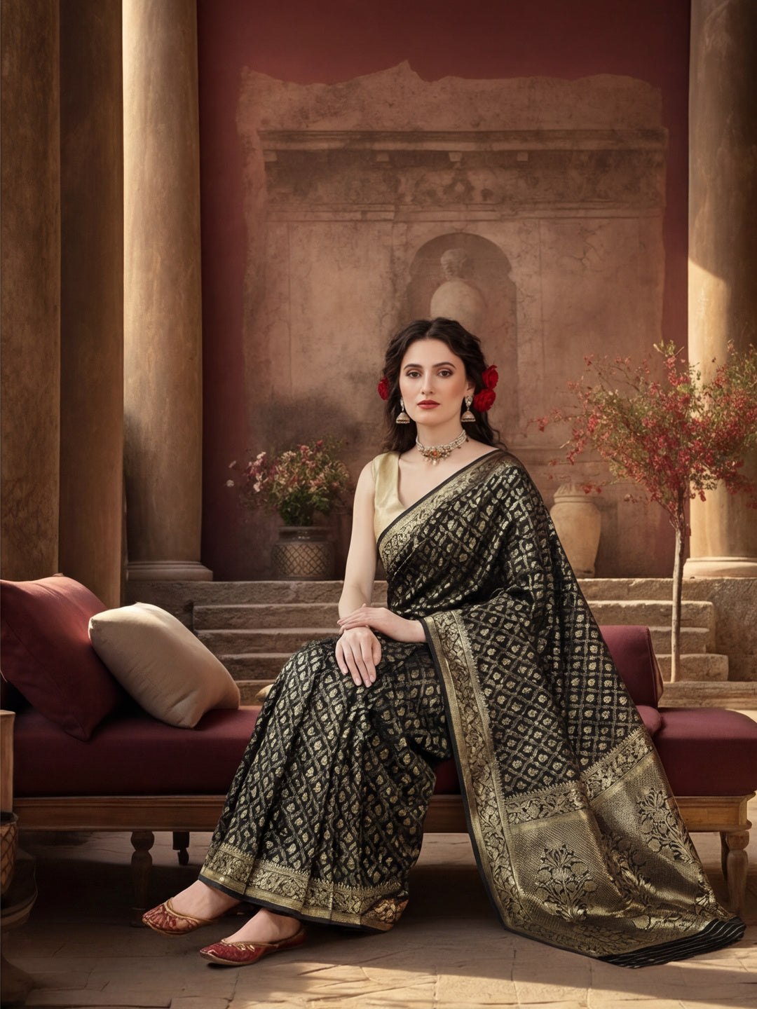 Silk Banarasi Zari Woven Party Wear Black Saree
