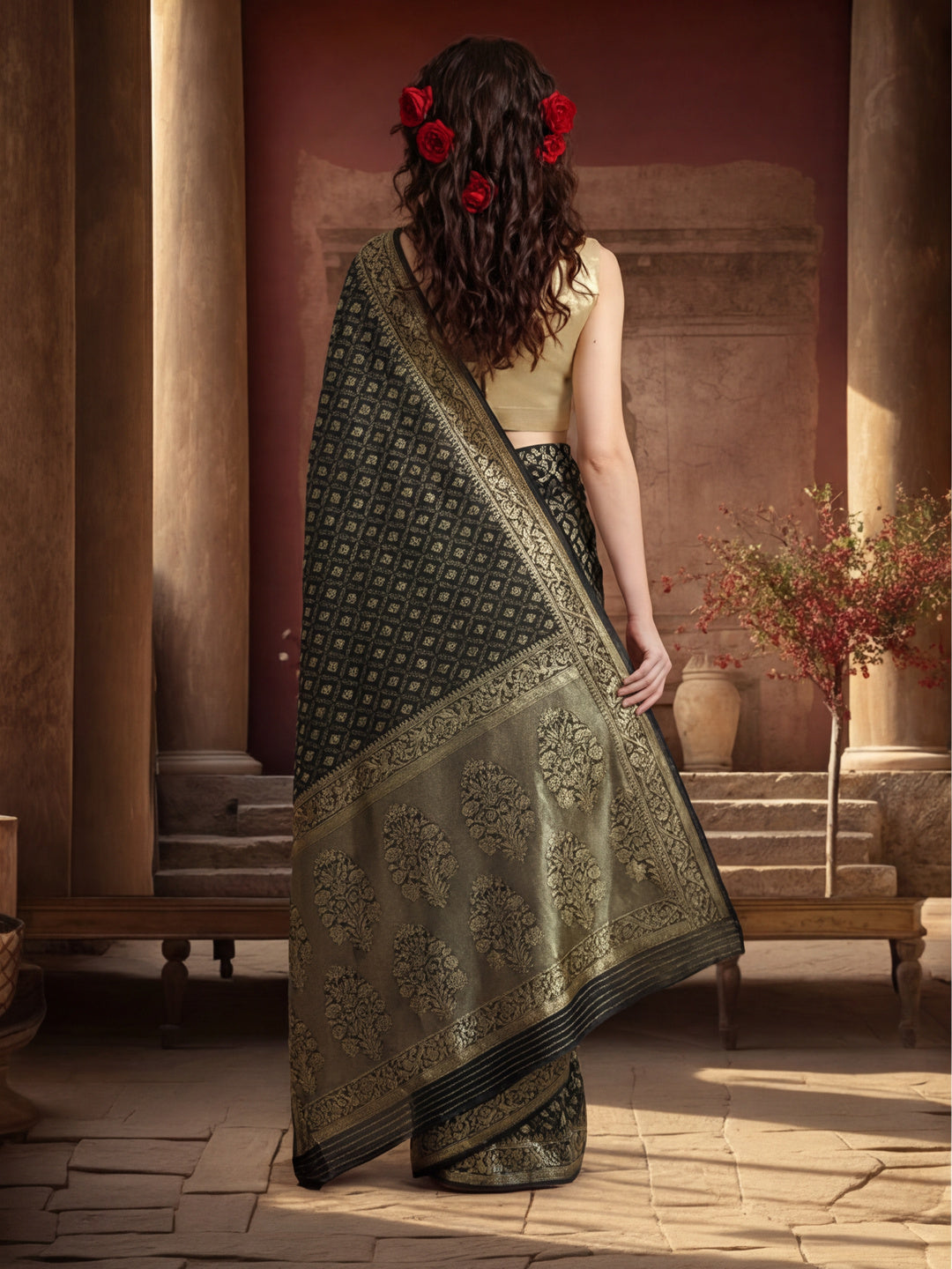 Silk Banarasi Zari Woven Party Wear Black Saree