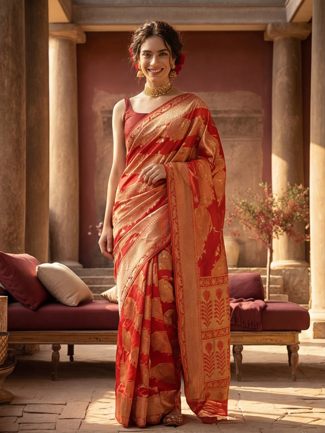 Stunning Red Weaving Work Banarasi Silk Saree -