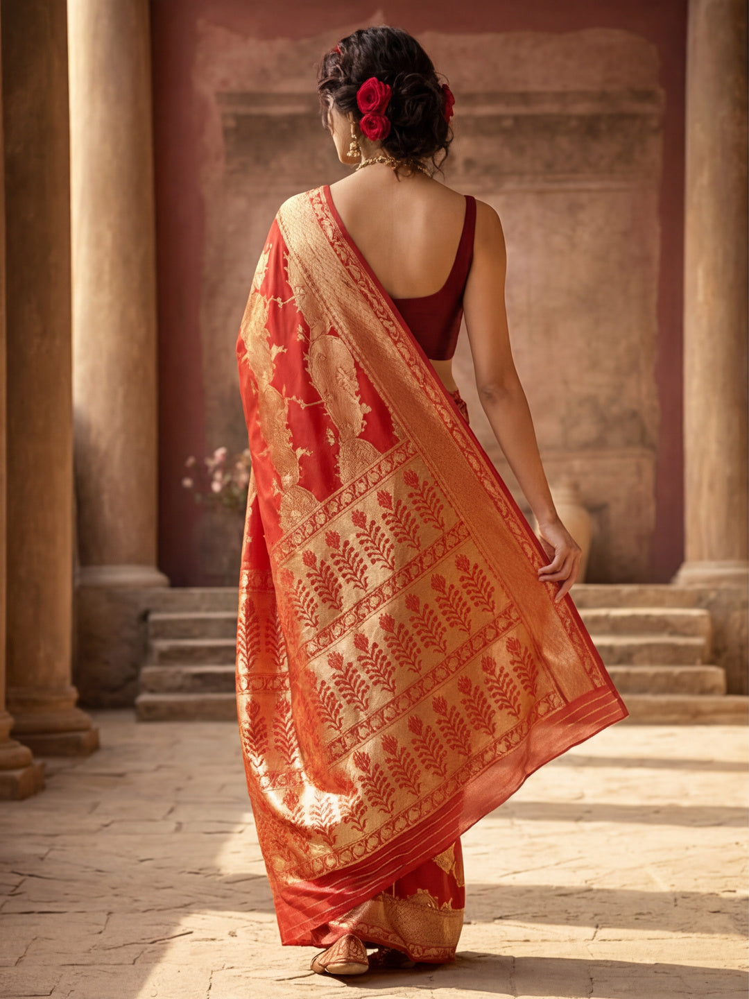 Stunning Red Weaving Work Banarasi Silk Saree -