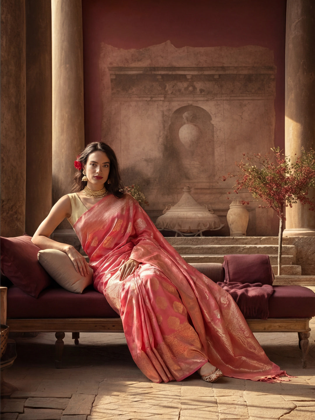 Women's Pitch Colour Designer Weaving Work Saree