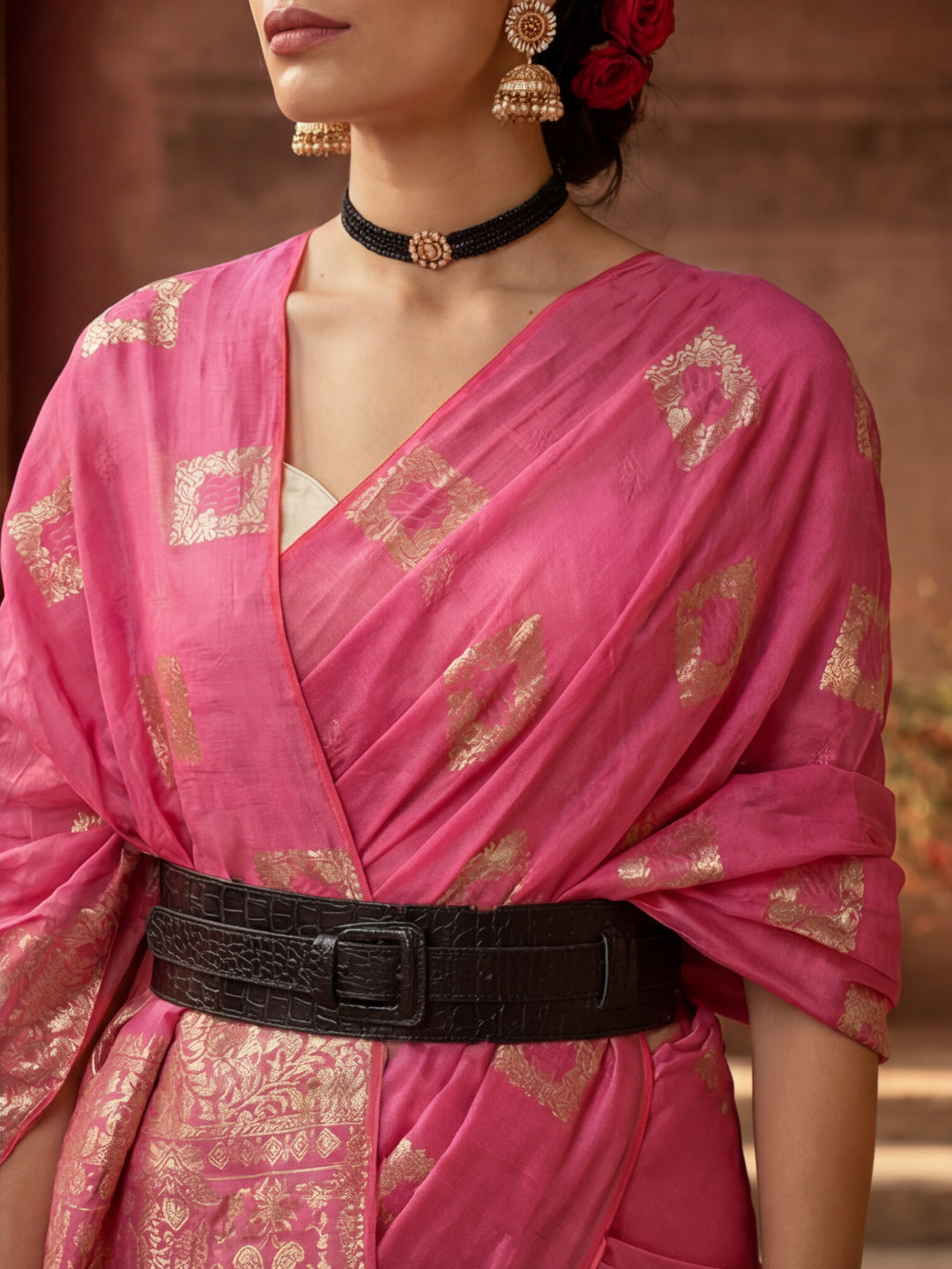 Charming Pink Weaving Cotton Blend Saree