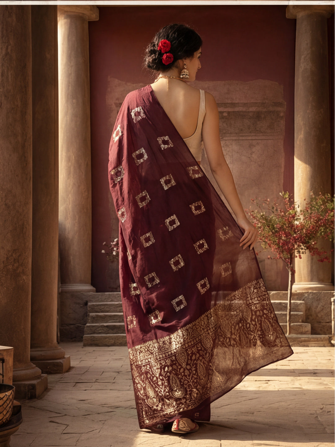 Elegant Wine Weaving Cotton Blend Saree