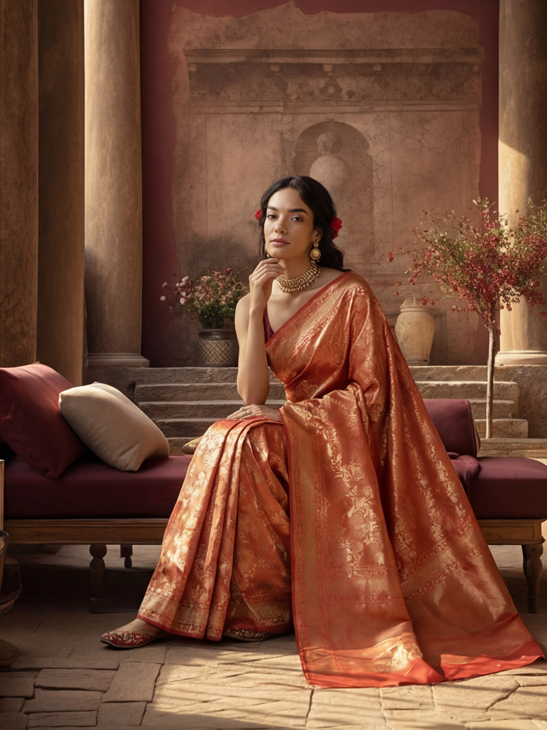 Passionate Red Weaving Cotton Blend Saree