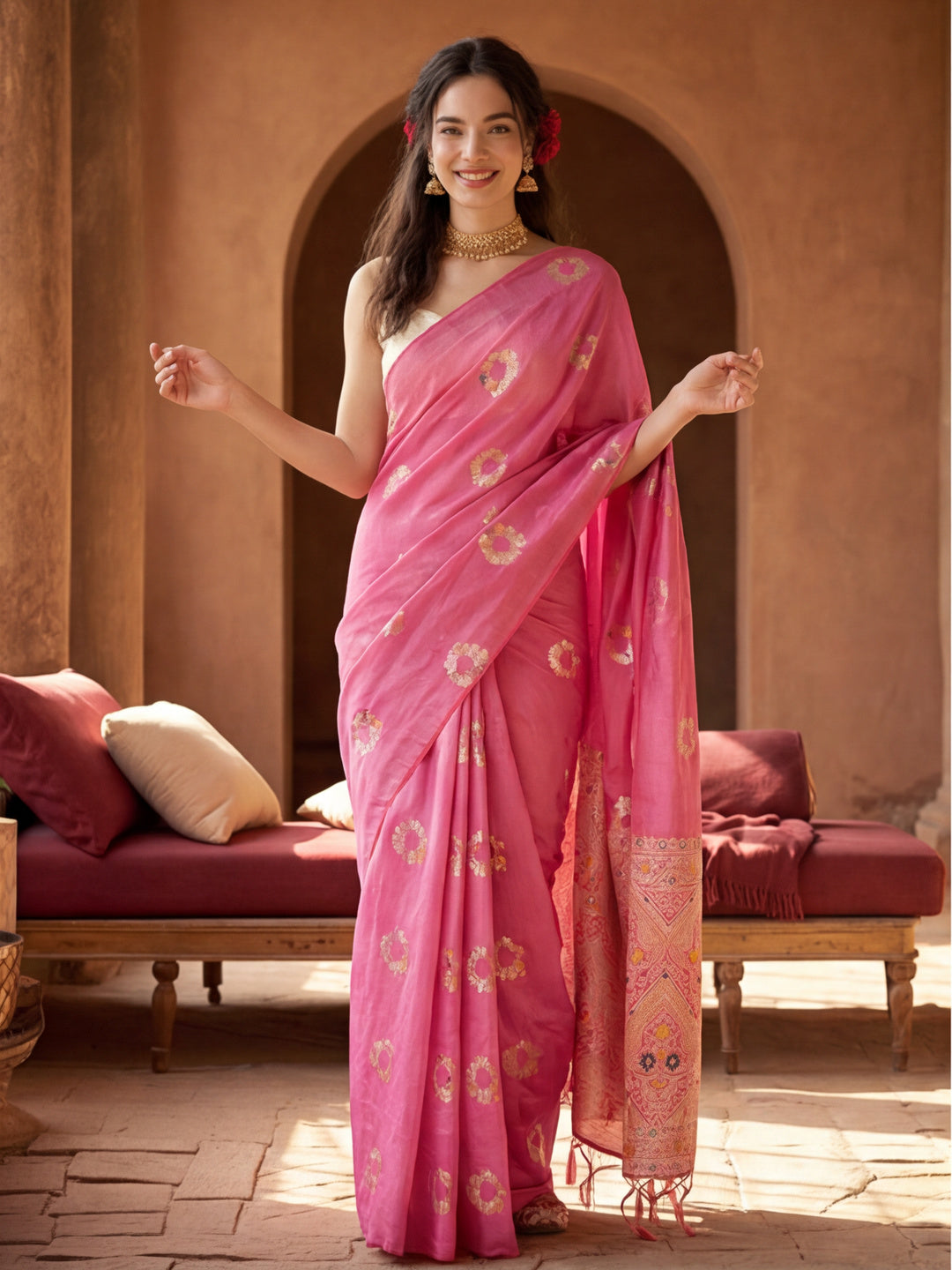 Delicate Baby Pink Weaving Silk Blend Saree