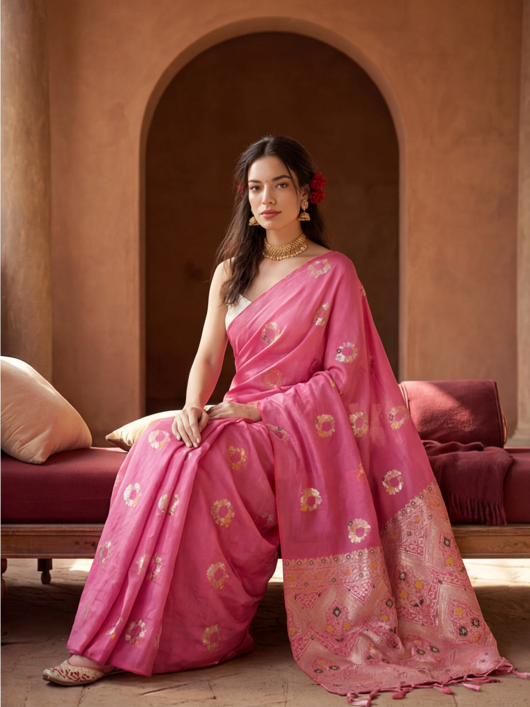 Delicate Baby Pink Weaving Silk Blend Saree