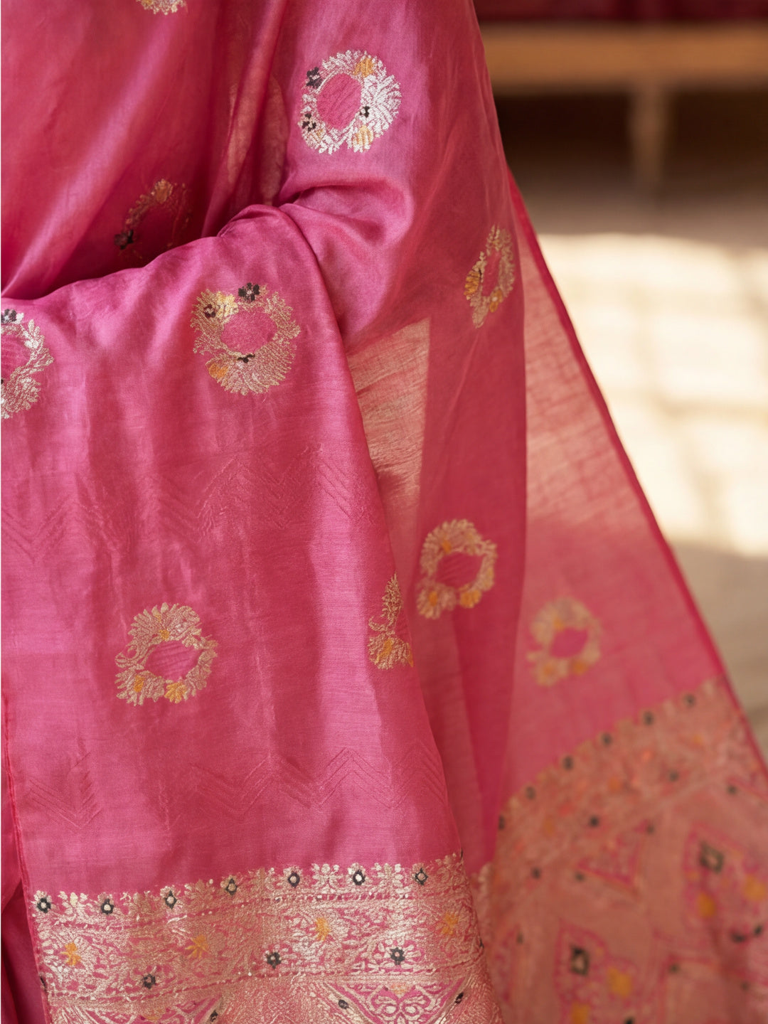 Delicate Baby Pink Weaving Silk Blend Saree