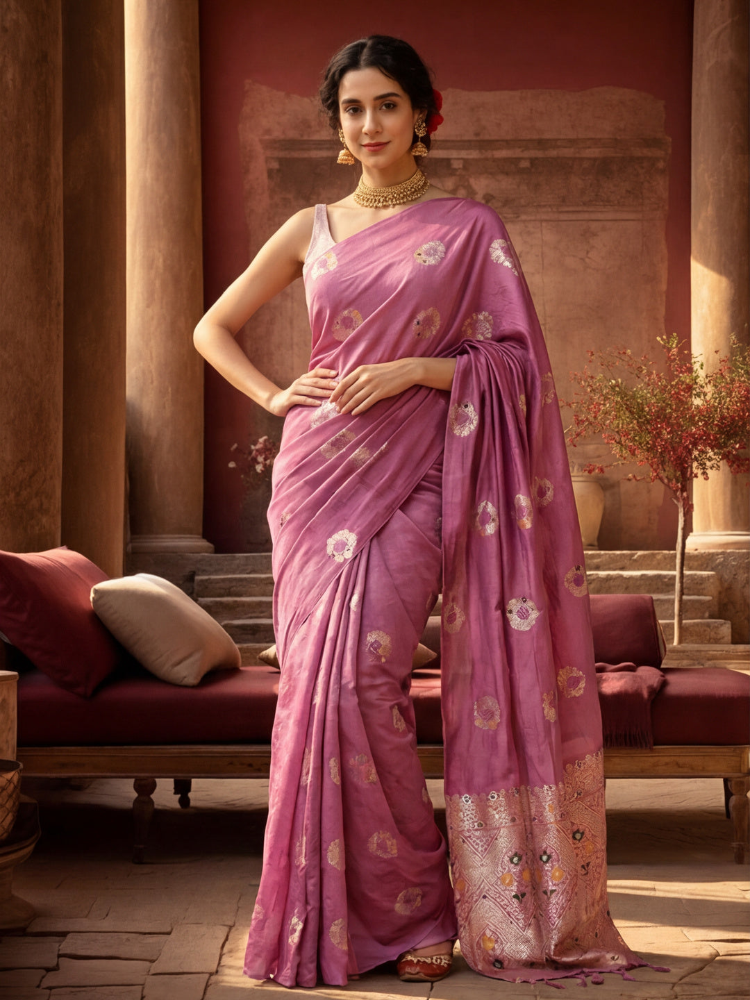 Elegant Lavender Weaving Silk Blend Saree