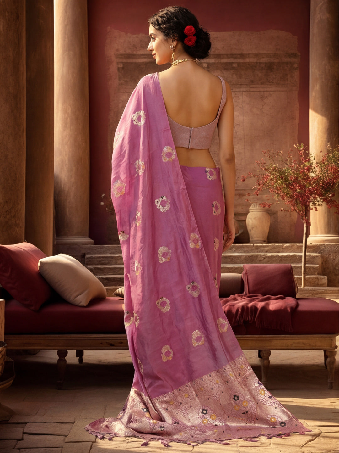 Elegant Lavender Weaving Silk Blend Saree