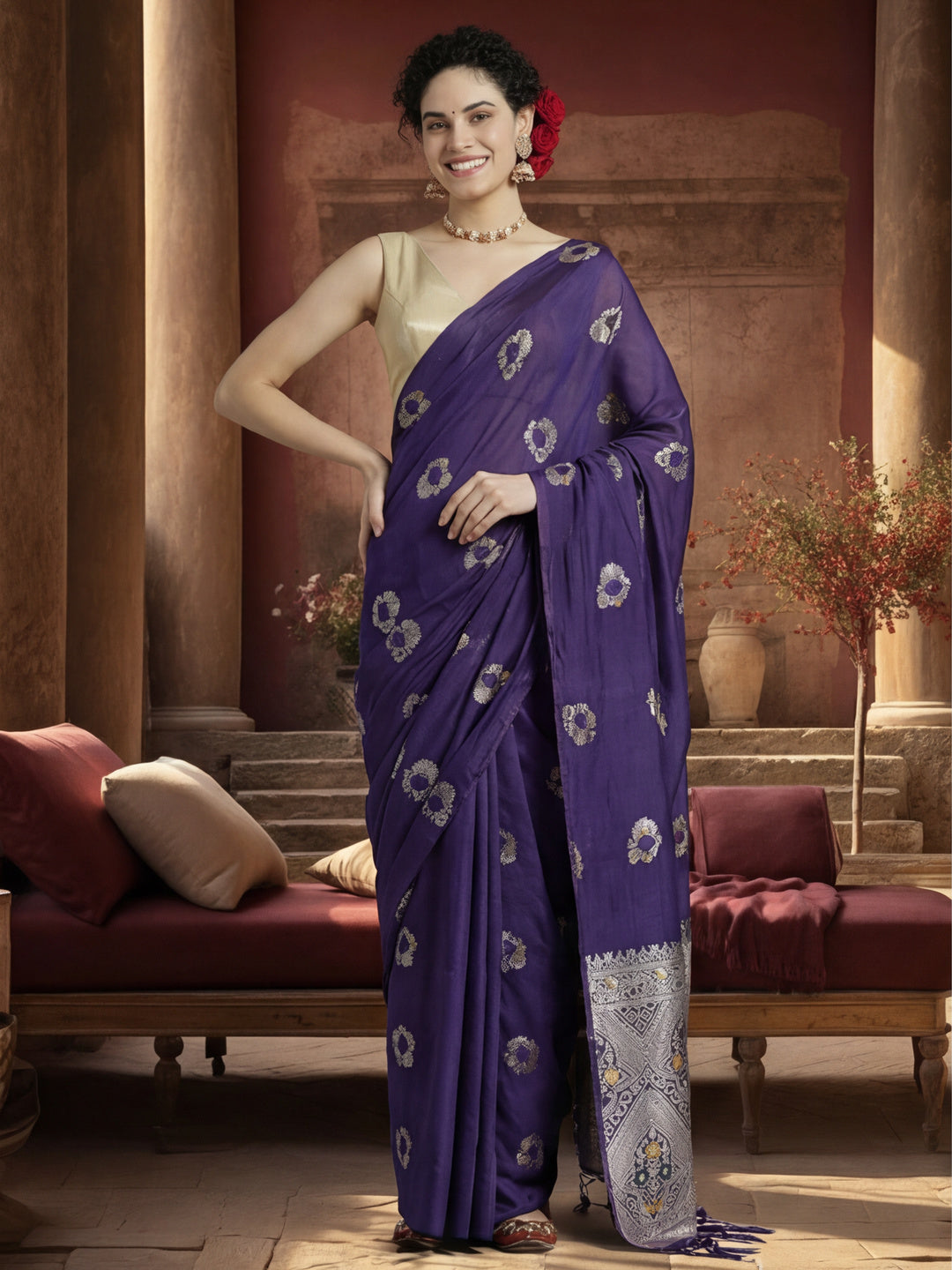 Silk Blend Banarasi Zari Woven Saree
