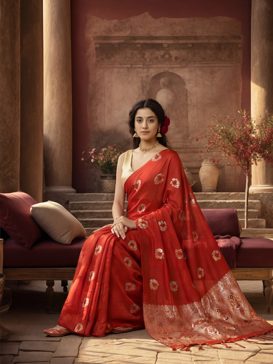 Passionate Red Weaving Silk Blend Saree