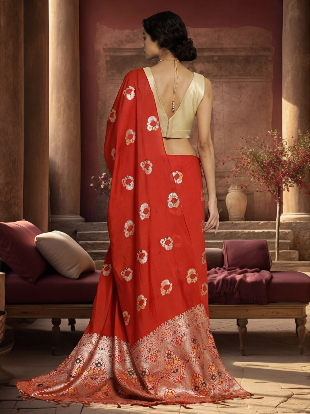 Passionate Red Weaving Silk Blend Saree