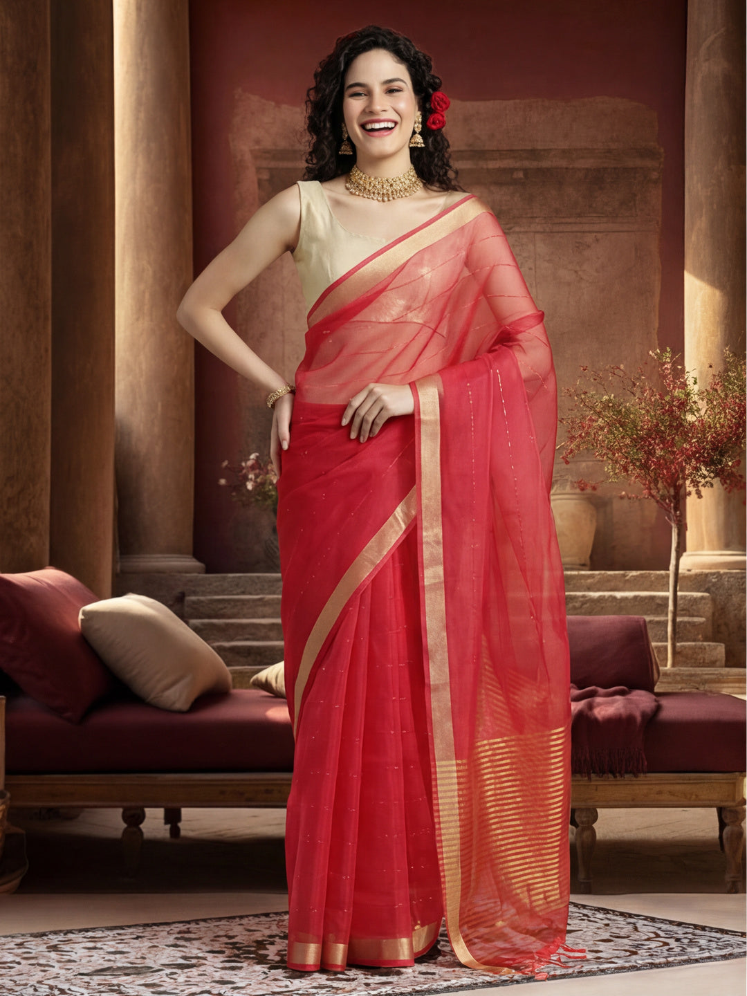 Sequin Embellished Banarasi Organza Saree