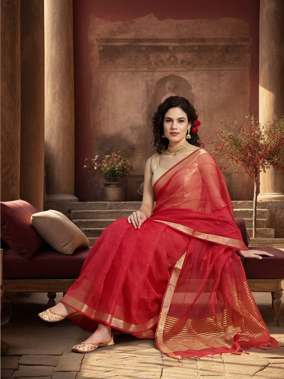 Sequin Embellished Banarasi Organza Saree