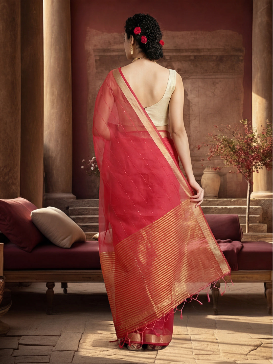 Sequin Embellished Banarasi Organza Saree