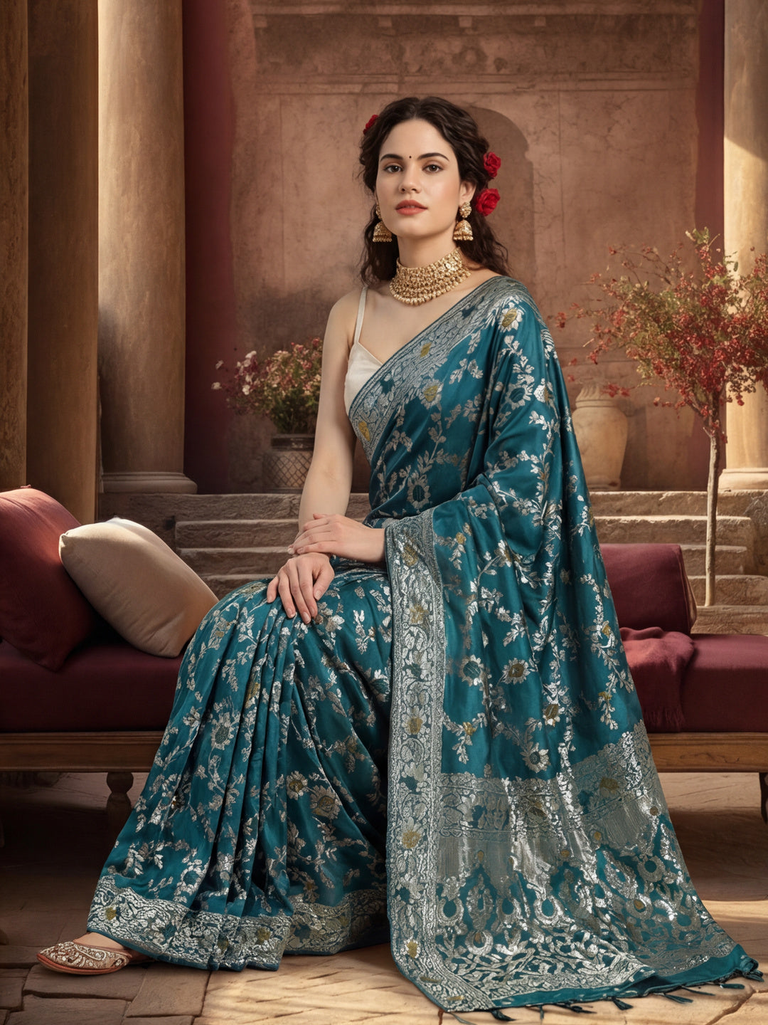 Heavy Banarasi Zari Woven Silk Blend Saree