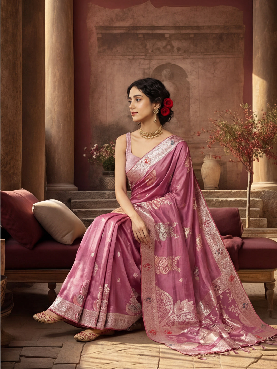 Women's Lavender Jacquard Weaving Work Saree