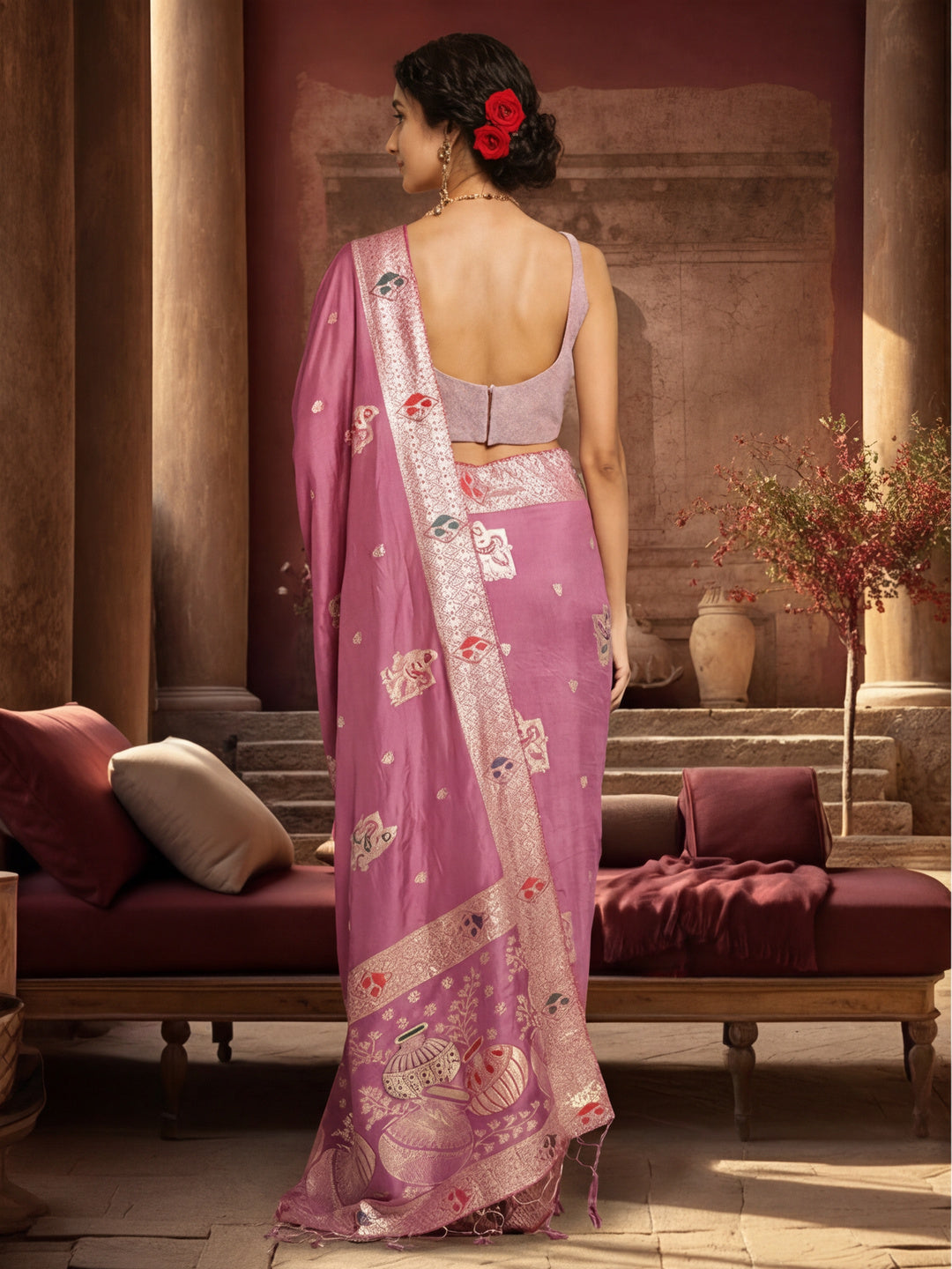 Women's Lavender Jacquard Weaving Work Saree