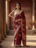 Women's Maroon Jacquard Weaving Work Saree