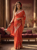 Women's Orange Jacquard Weaving Work Saree