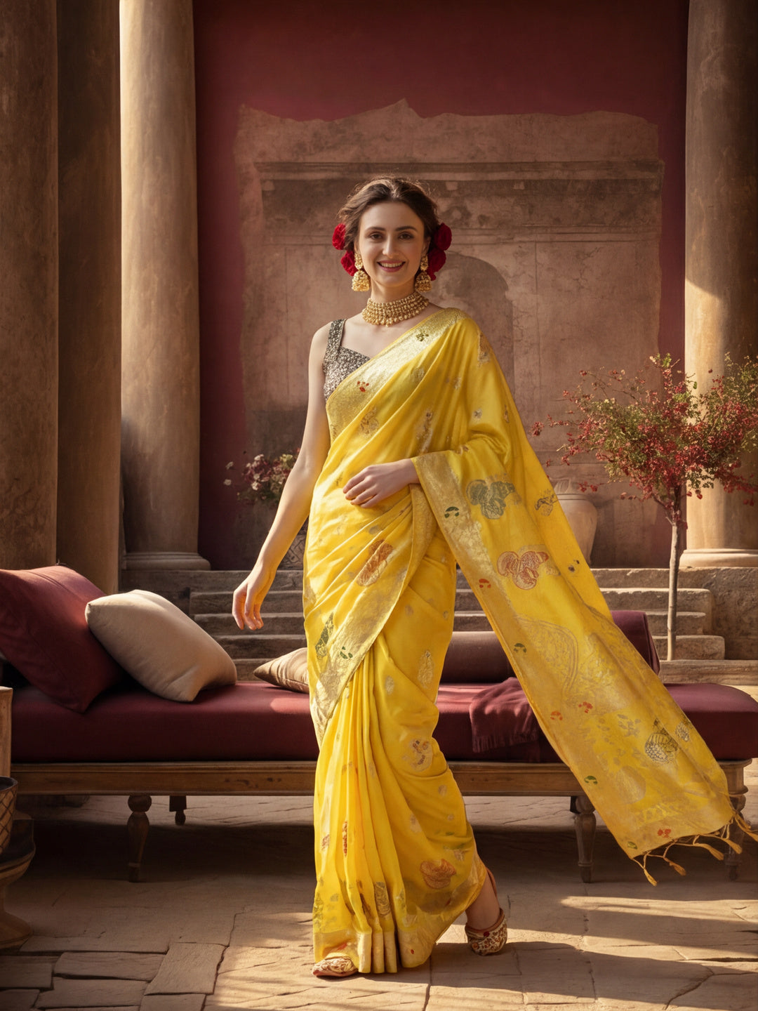 Heavy Banarasi Zari Woven Silk Blend Saree