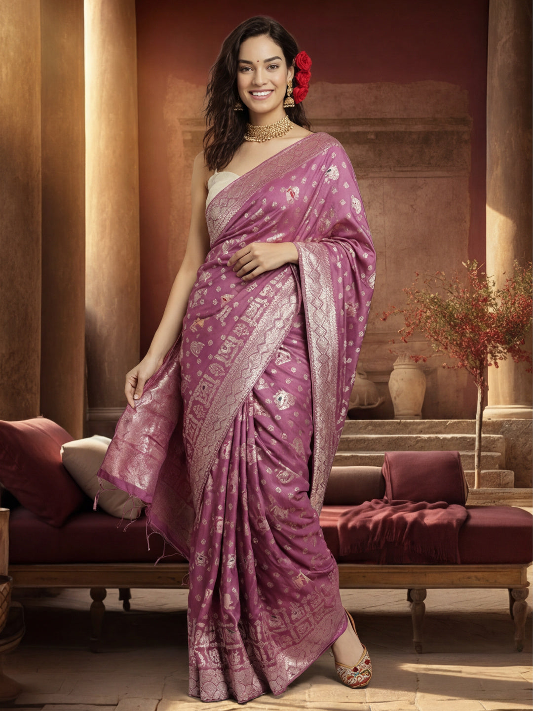 Women's Lavender Jacquard Weaving Work Saree