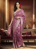 Women's Lavender Jacquard Weaving Work Saree