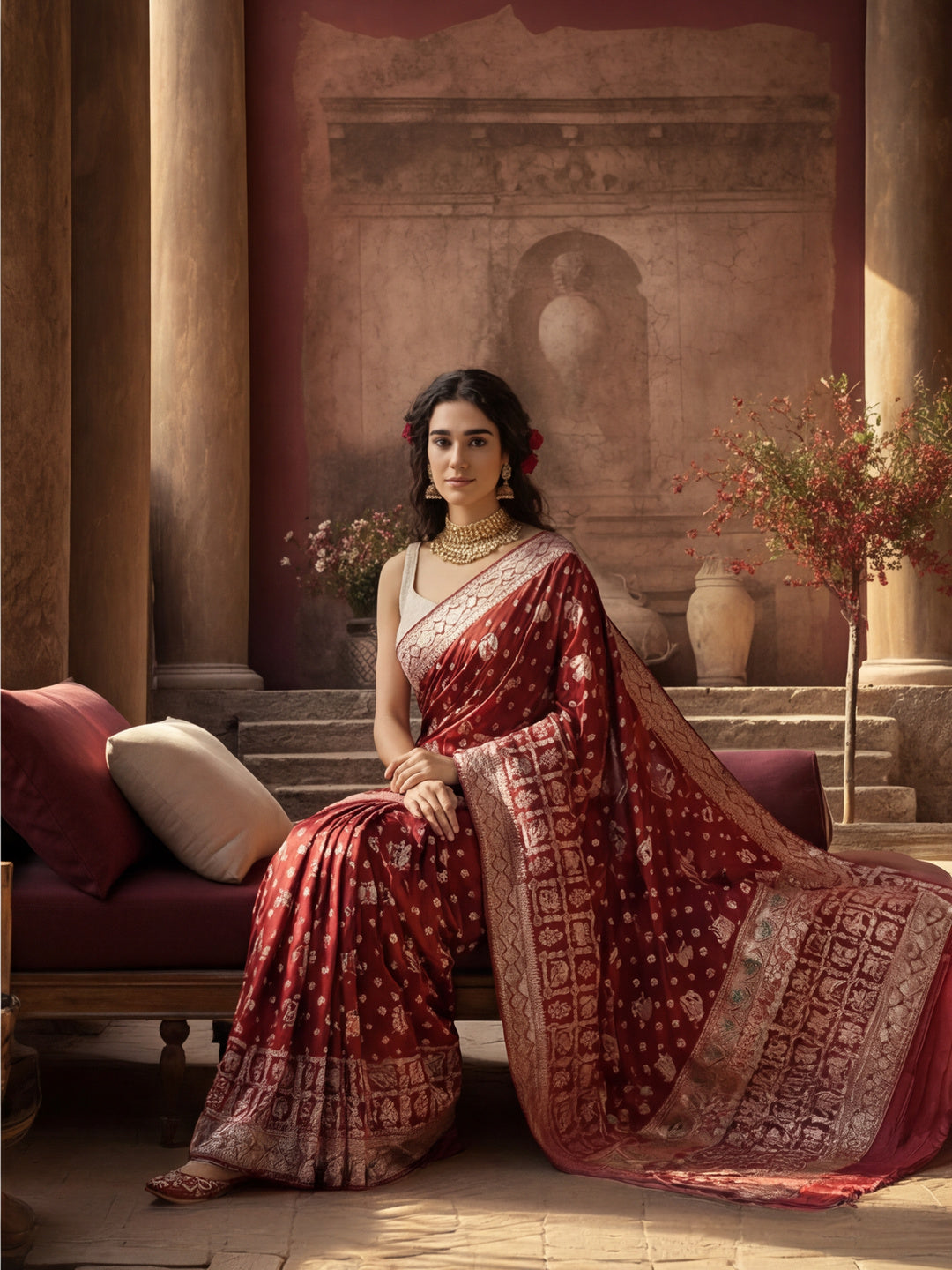 Women's Maroon Jacquard Weaving Work Saree