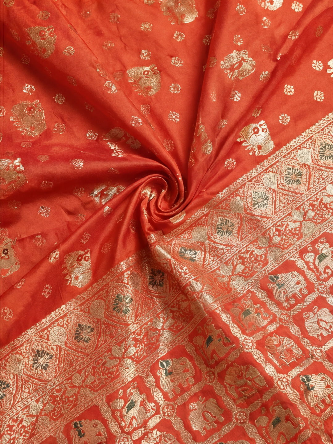 Women's Orange Jacquard Weaving Work Saree