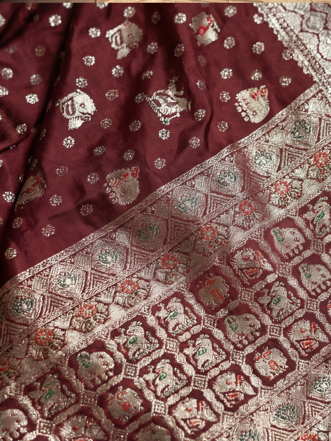 Women's Wine Jacquard Weaving Work Saree