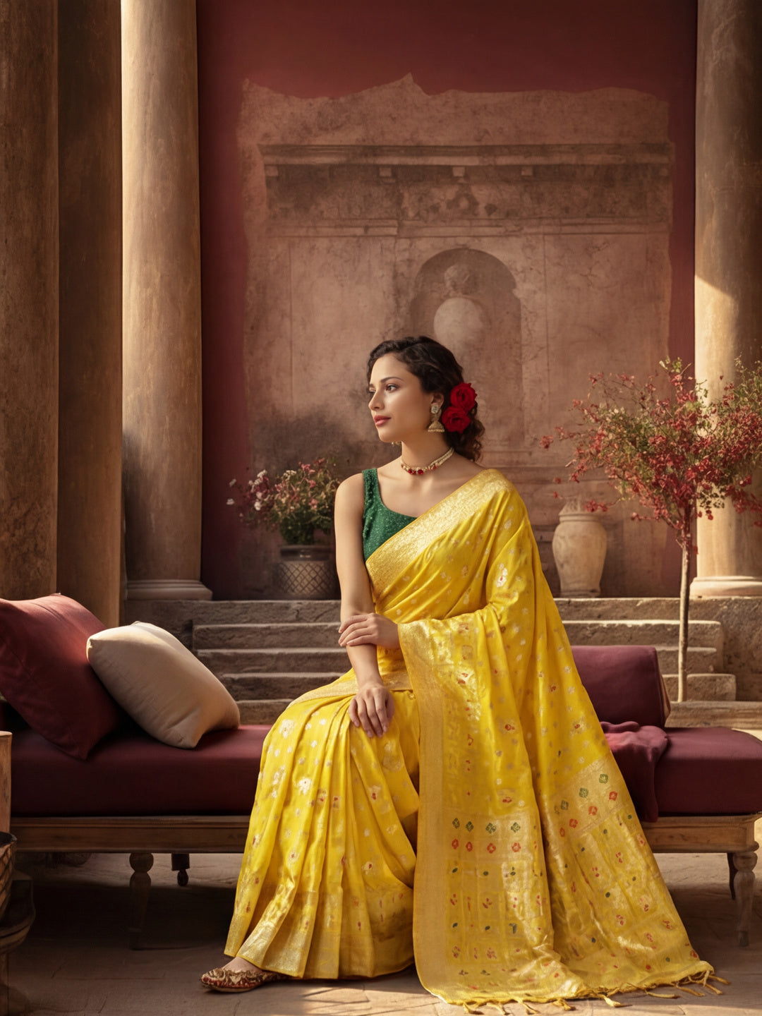Silk Banarasi Floral Zari Woven Design Saree