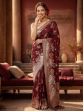 Women's Burgundy Jacquard Weaving Work Saree