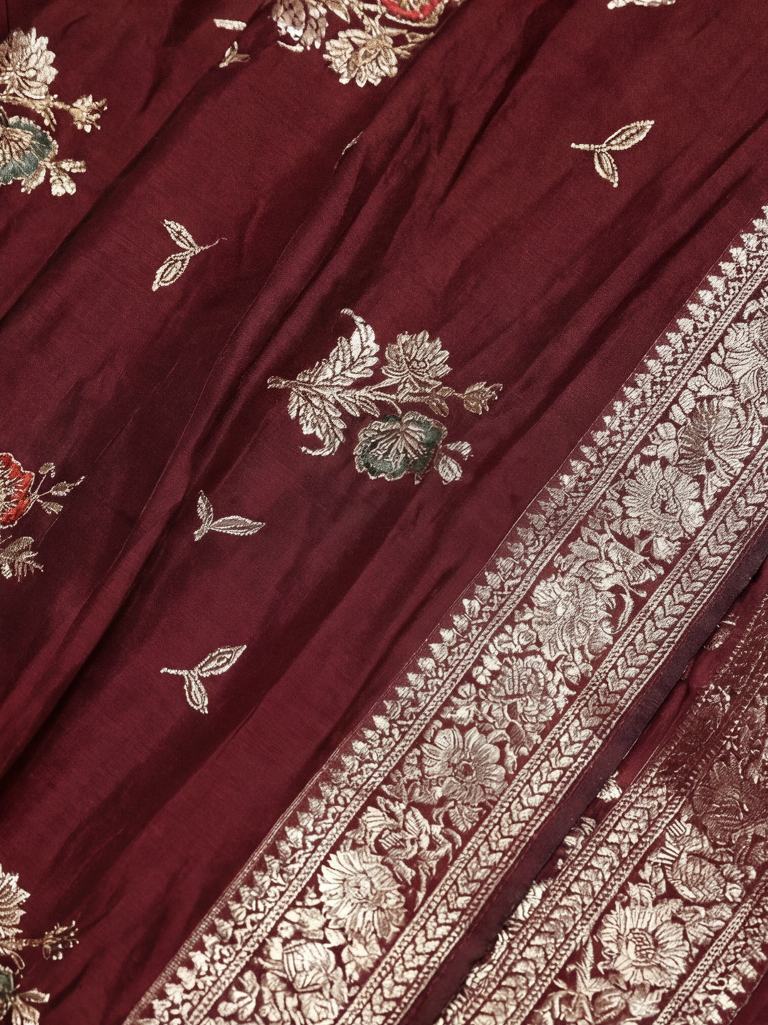 Women's Burgundy Jacquard Weaving Work Saree