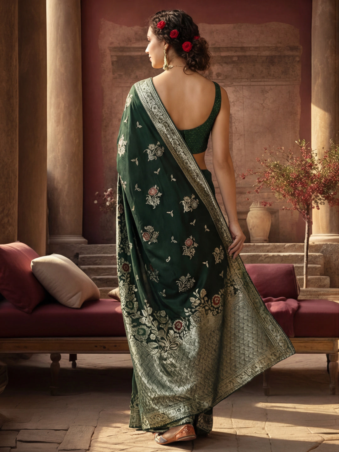 Silk Banarasi Floral Zari Woven Design Saree