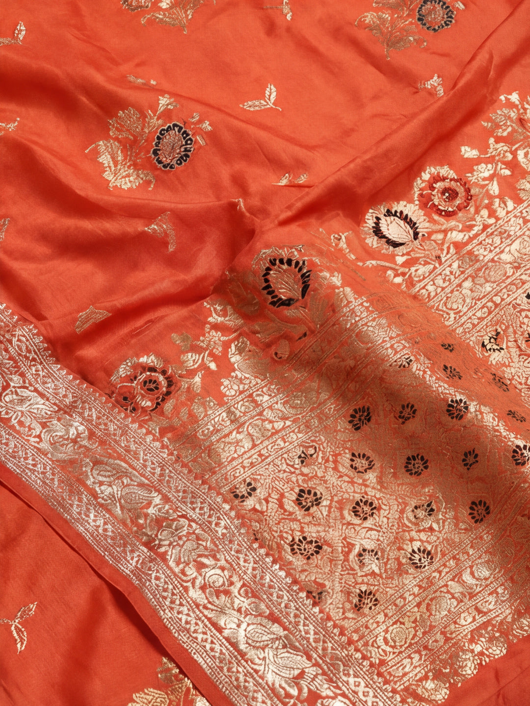 Women's Orange Jacquard Weaving Work Saree