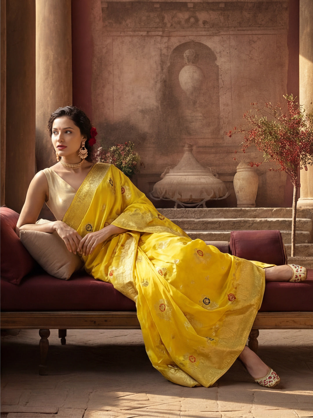 Silk Banarasi Floral Zari Woven Design Heavy Saree