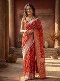 Women's Red Jacquard Weaving Work Saree