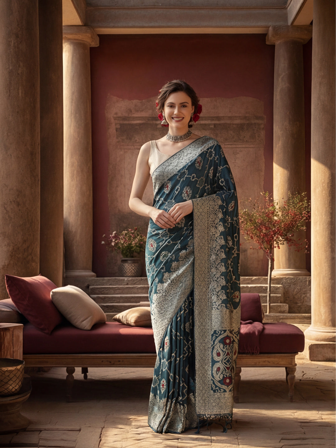 Heavy Banarasi Zari Woven Silk Blend Saree