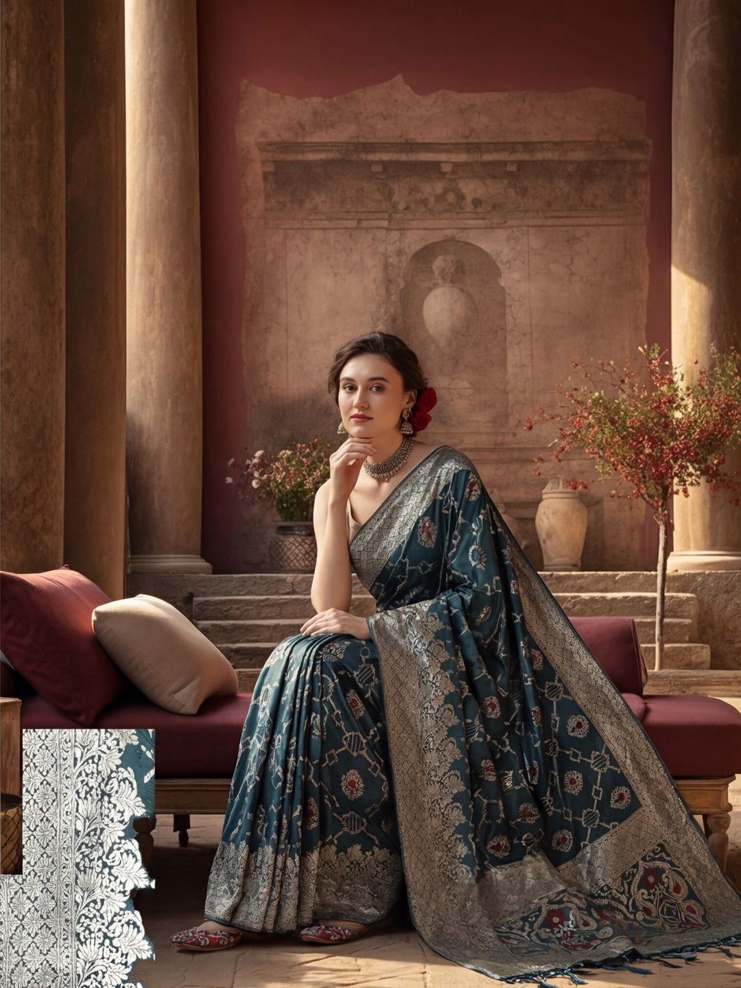 Heavy Banarasi Zari Woven Silk Blend Saree
