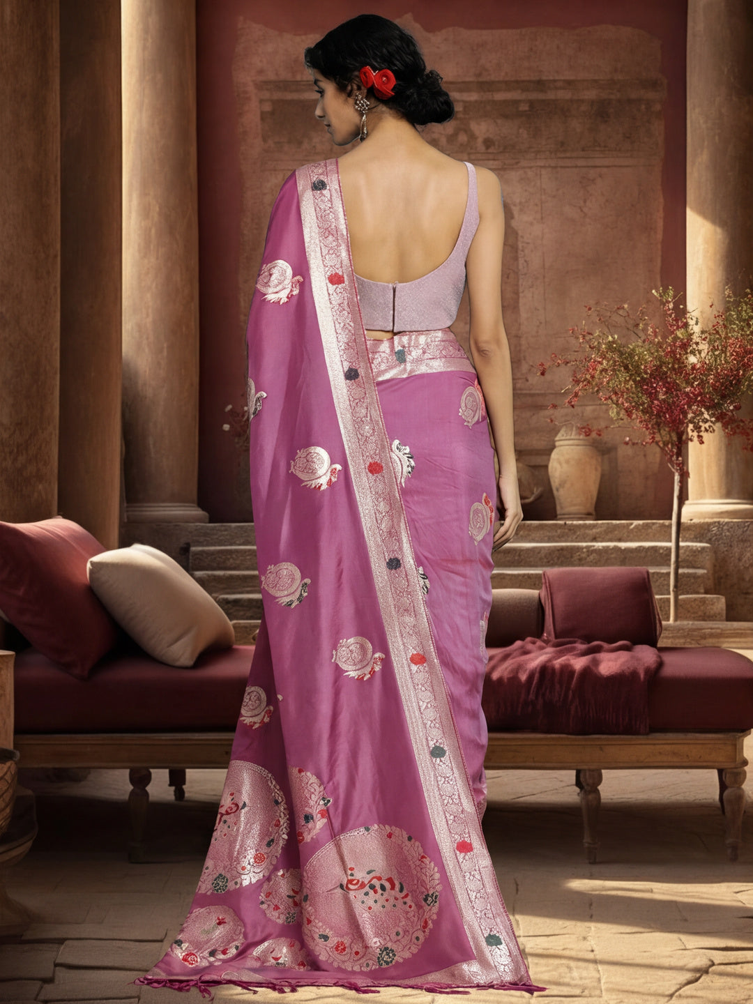 Women's Lavender Jacquard Weaving Work Saree