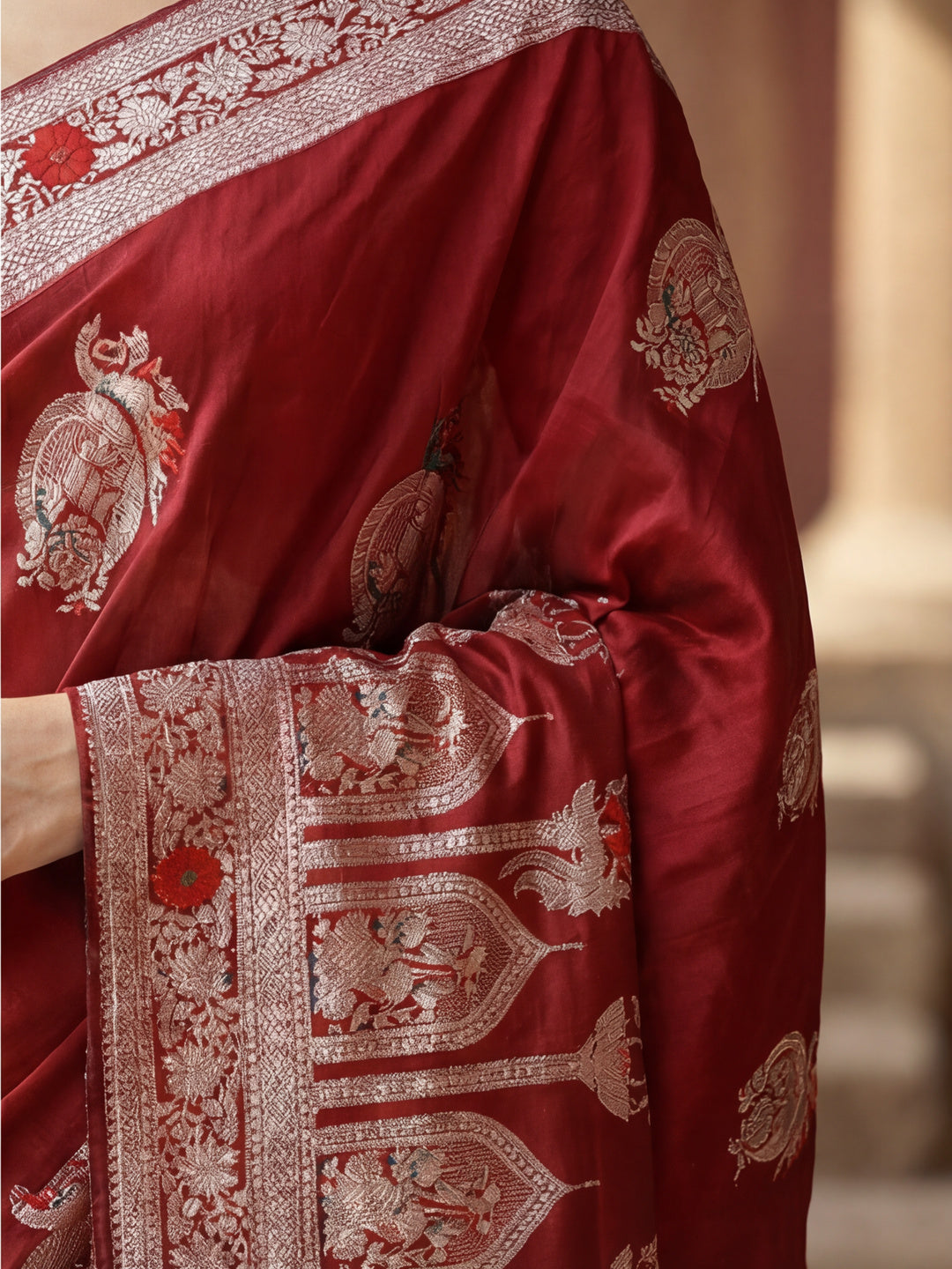 Women's Red Jacquard Weaving Work Saree