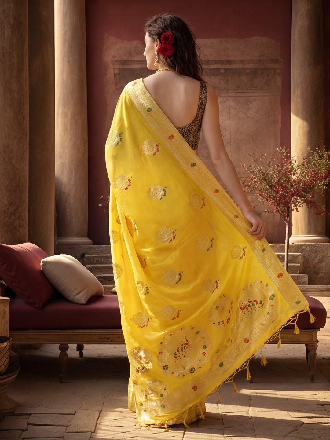 Heavy Banarasi Zari Woven Silk Blend Saree